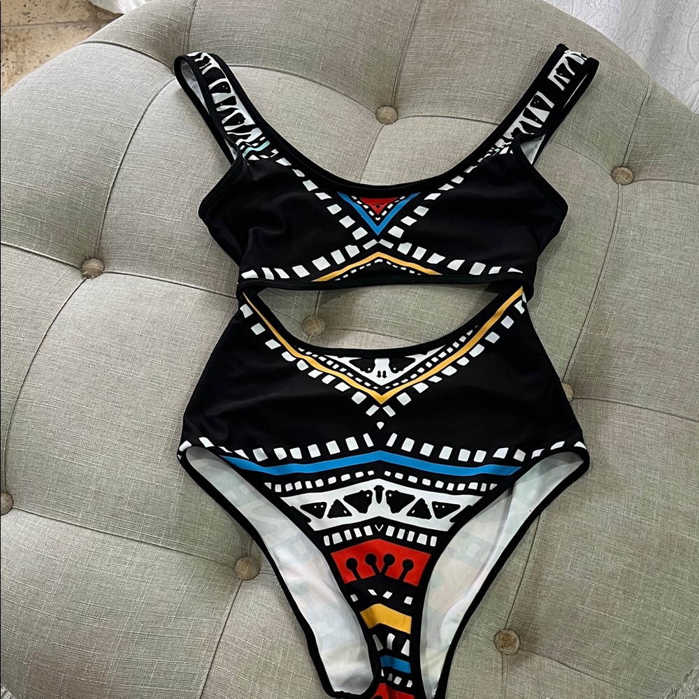Tribal Print Black One Piece Swimsuit